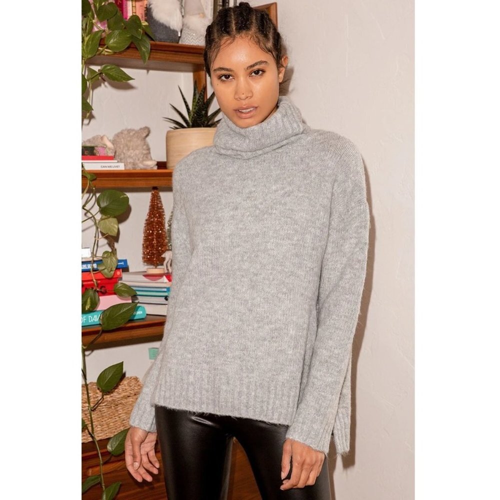 Lulu's Favorite Dream Heather Grey Turtleneck Sweater Gray Women Size L